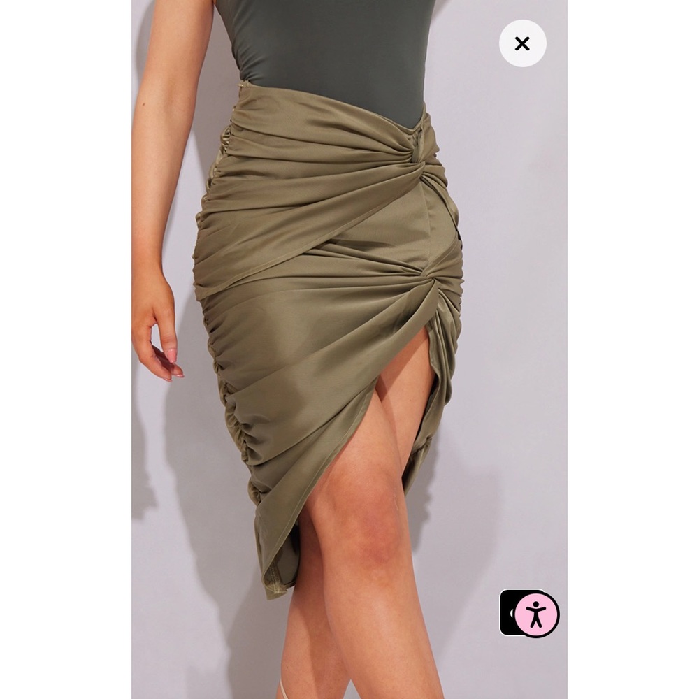 NEW PrettyLittleThing Satin Ruched Midi Skirt Size US 2